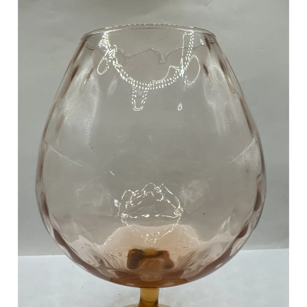 MCM Vtg Empoli Italian Pink Optic Blown Glass Vase Brandy Snifter Footed Bowl
